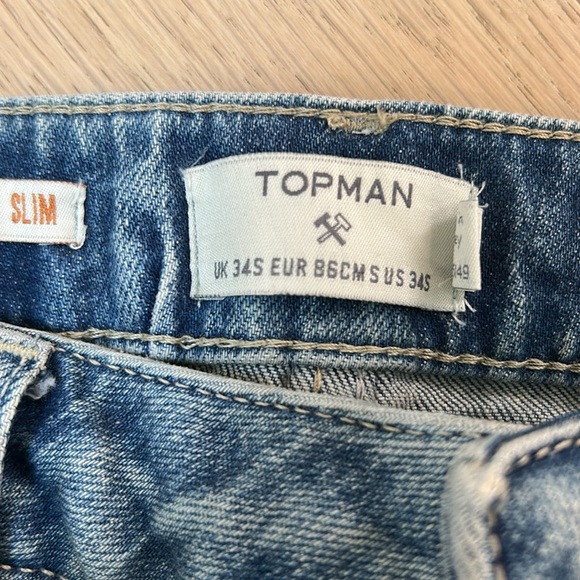 Topman Blue Distressed Slim Jeans - Picture 2 of 3